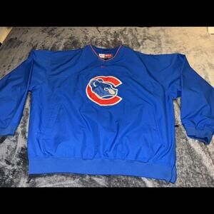Chicago Cubs Vtg 90s Center Swoosh Big Logo Windbreaker Pullover Jacket XL Blue